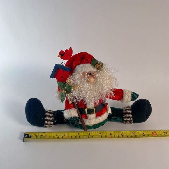 Plush Santa with Wooden Birdhouse and Wood Cardinal accent - Picture 7 of 8